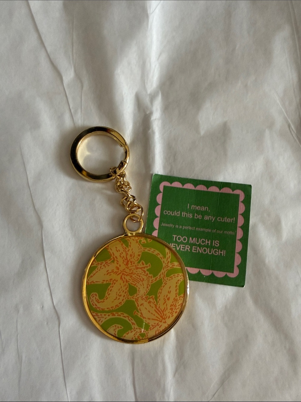 Lilly Pulitzer 💗Gold-Tone Green Floral Round Keychain